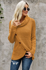 Mustard Buttoned Wrap Turtleneck Sweater Sweaters & Cardigans JT's Designer Fashion
