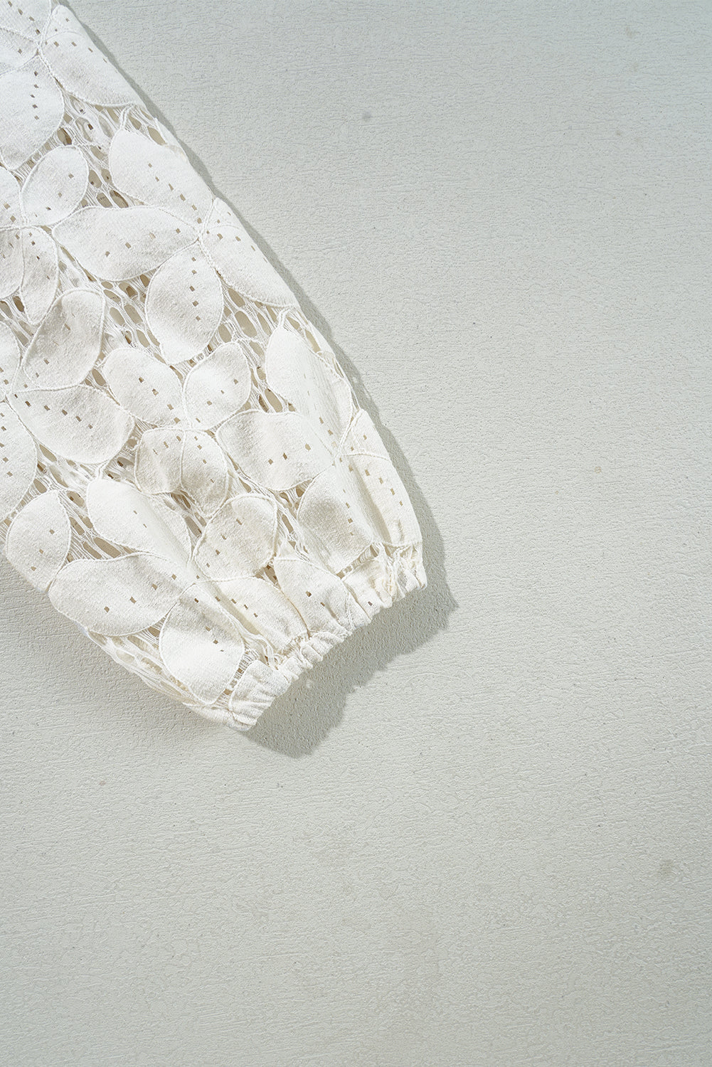 White Scalloped V Neckline Lace Hollowed Lantern Sleeve Blouse Blouses & Shirts JT's Designer Fashion