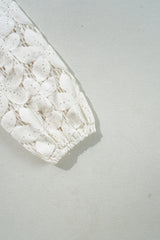 White Scalloped V Neckline Lace Hollowed Lantern Sleeve Blouse Blouses & Shirts JT's Designer Fashion