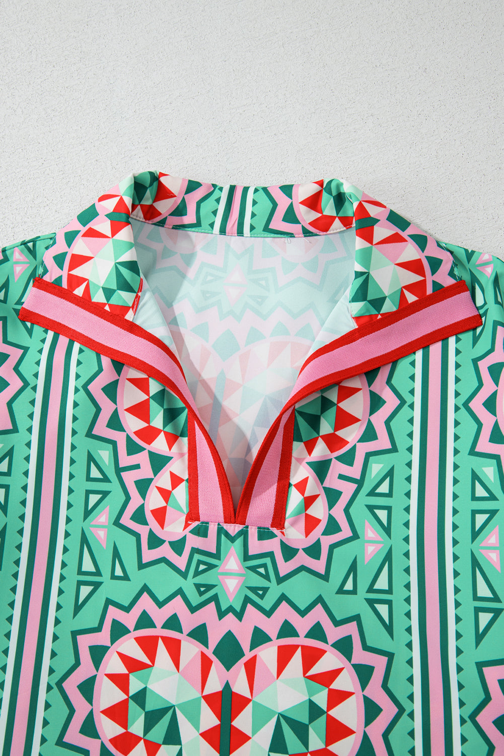 Mint Green Geometric Butterfly Print Split Neck Short Sleeve Dress Mini Dresses JT's Designer Fashion