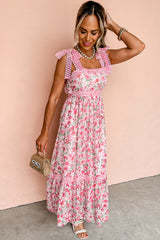 Pink Floral Lace Tied Strap Empire Waist Maxi Dress Floral Dresses JT's Designer Fashion