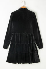 Black Velvet High Neck Tiered Ruffle Mini Dress Mini Dresses JT's Designer Fashion