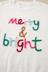 White Merry & Bright Round Neck Casual Sweater Sweaters JT's Designer Fashion