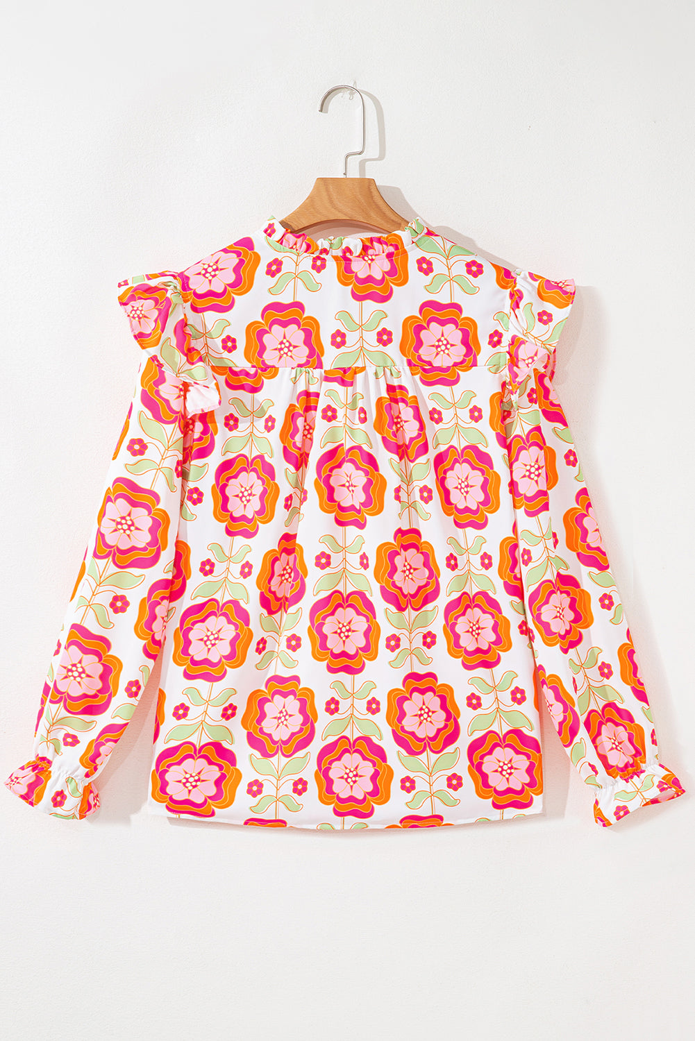 Rose Floral Printed Ruffled Long Sleeve Blouse Blouses & Shirts JT's Designer Fashion