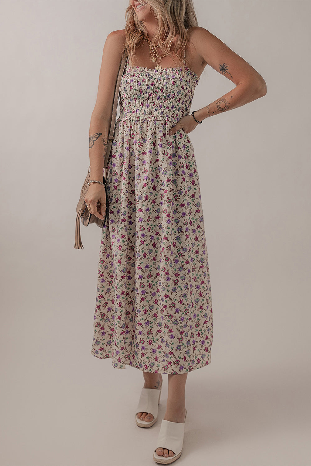 Multicolour Bohemian Ditsy Floral Smocked Fit Flare Sundress Multicolour 100%Polyester Floral Dresses JT's Designer Fashion