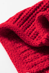 Racing Red Color Contrast Trim Textured Knit Drawstring Hooded Sweater Sweaters JT's Designer Fashion