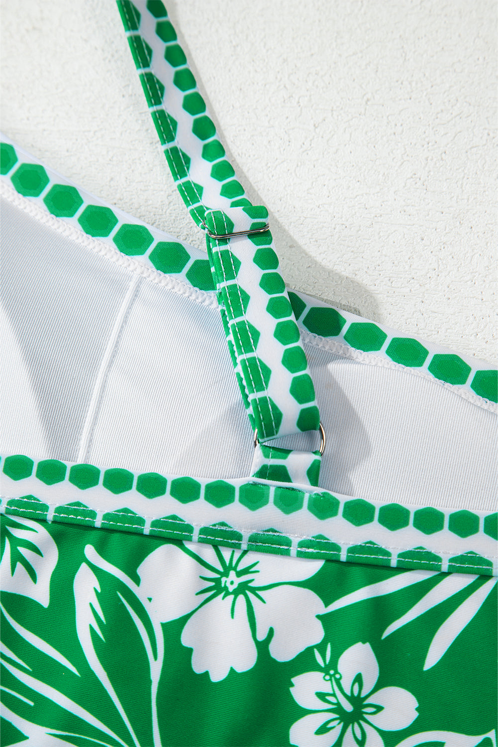 Green Floral Print One Shoulder High Waist Bikini Set Bikinis JT's Designer Fashion