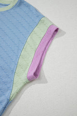Beau Blue Corded Knit Contrast Trim Round Neck Cap Sleeve 2pcs Short Set Short Sets JT's Designer Fashion