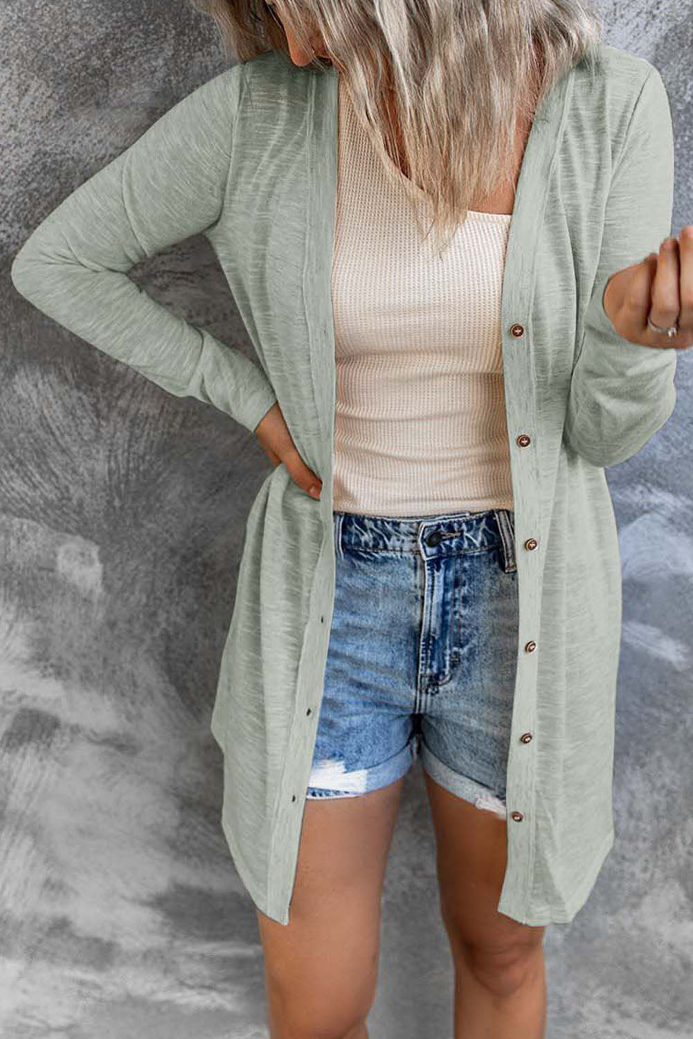 Solid Color Open-Front Buttons Cardigan Sweaters & Cardigans JT's Designer Fashion