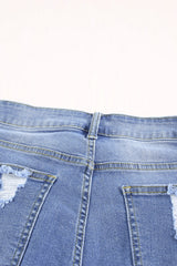 Sky Blue Ripped Tassel Bermuda Denim Shorts Denim Shorts JT's Designer Fashion