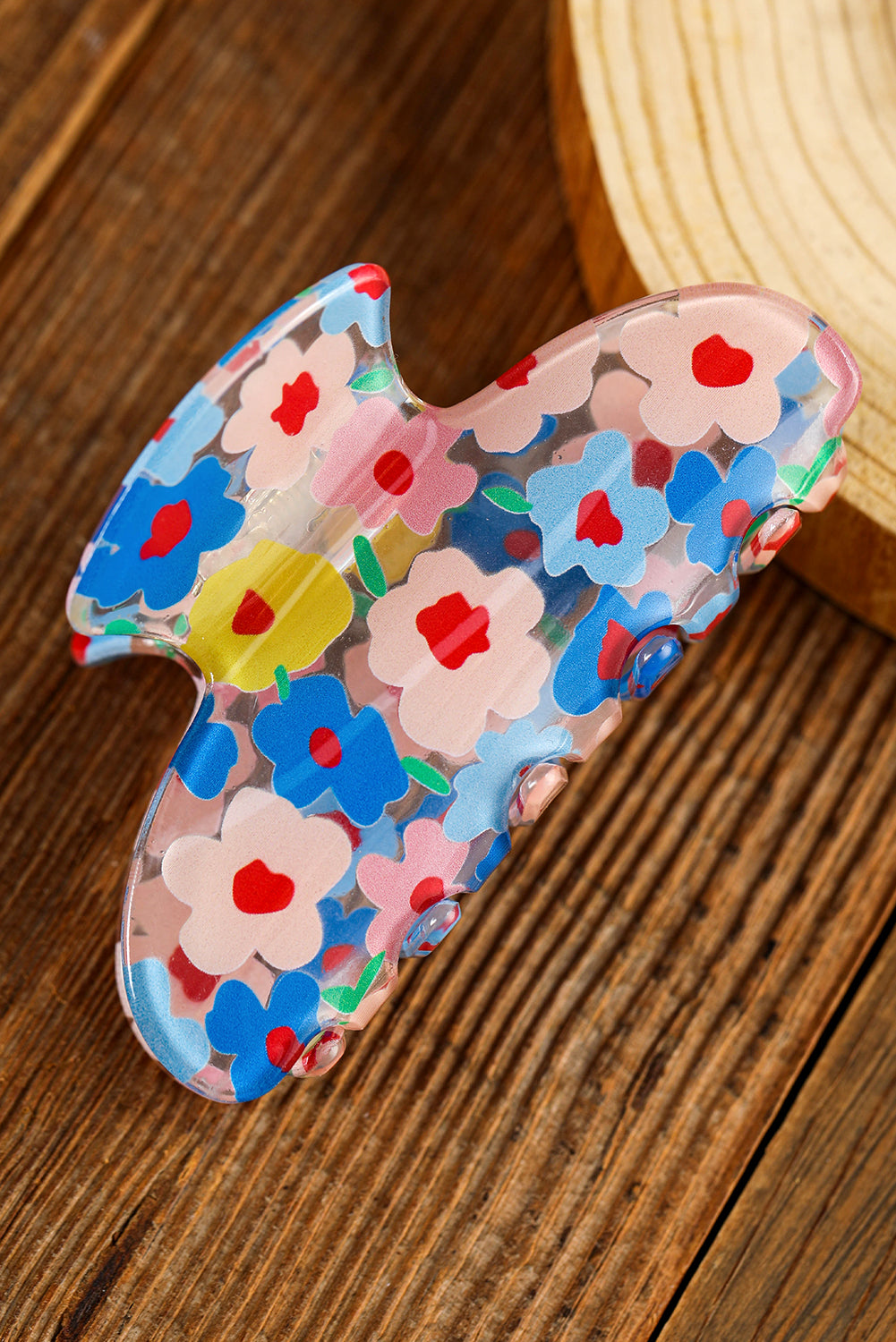 Light Blue Vibrant Flower Print Transparent PVC Hair Clip Headwear JT's Designer Fashion