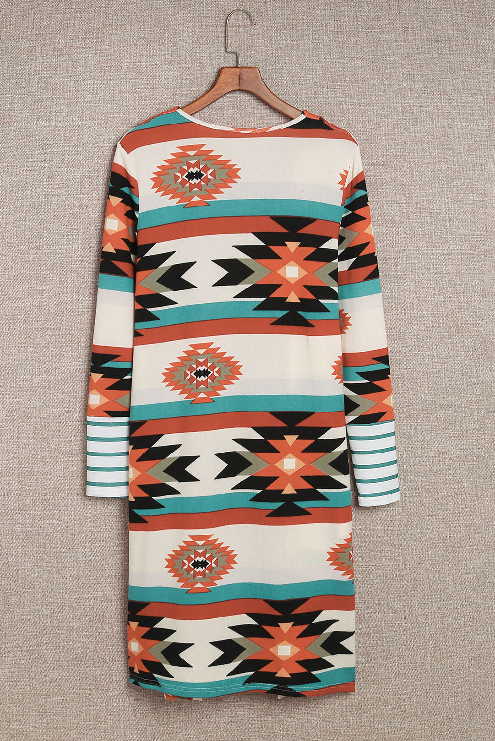Multicolor Geometric Color Block Open Front Long Cardigan Sweaters & Cardigans JT's Designer Fashion