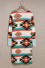 Multicolor Geometric Color Block Open Front Long Cardigan Sweaters & Cardigans JT's Designer Fashion