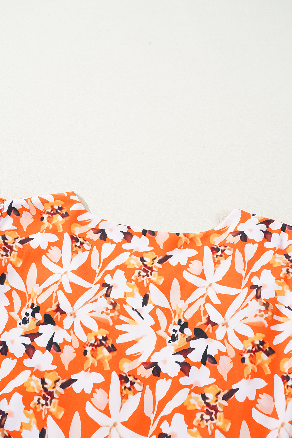 Orange Floral Print Split V Neck Bubble Sleeve Plus Size Midi Dress Plus Size Midi Dresses JT's Designer Fashion