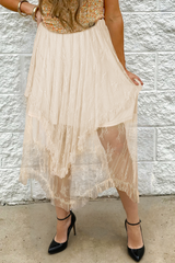 Apricot Lace Cascading Tiered High Waist Maxi Skirt Apricot 90%Polyamide+10%Elastane Skirts & Petticoat JT's Designer Fashion