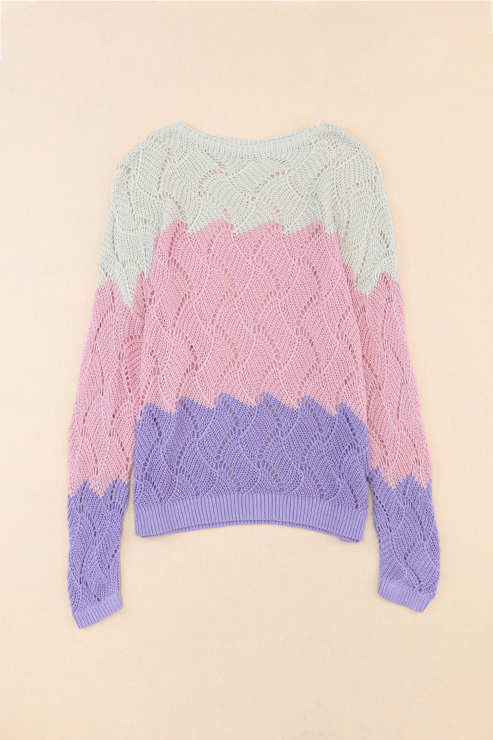 Pink Color Block Hollow Knitted Loose Sweater Sweaters JT's Designer Fashion