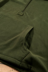 Moss Green Fleece Lined Half Zipper Kangaroo Pockets Loose Hoodie Sweatshirts & Hoodies JT's Designer Fashion