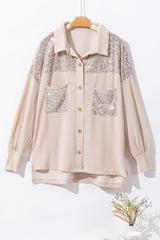 Parchment Sequin Patch Chest Pocket Corded Shacket Jackets JT's Designer Fashion