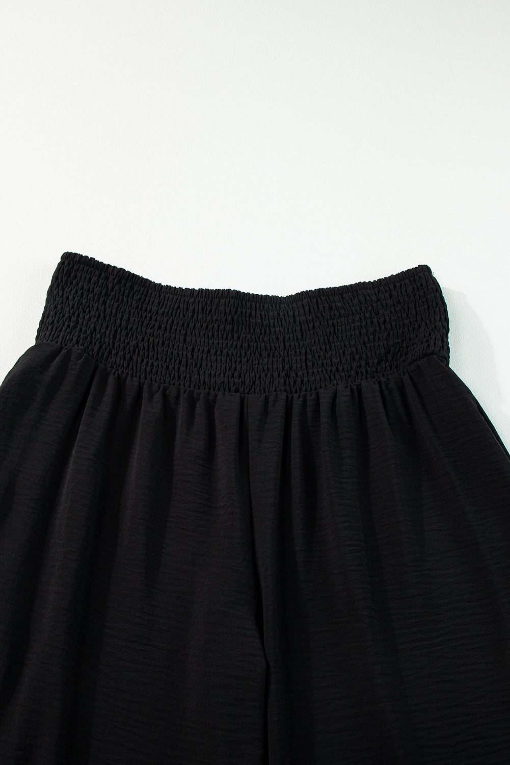 Black Shirred High Waist Plus Size Wide Leg Pants Plus Size Bottoms JT's Designer Fashion