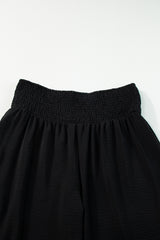 Black Shirred High Waist Plus Size Wide Leg Pants Plus Size Bottoms JT's Designer Fashion