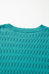 Sea Green Trendy Pattern Knit Ribbed Cuffs Crew Neck Sweater Sweaters JT's Designer Fashion