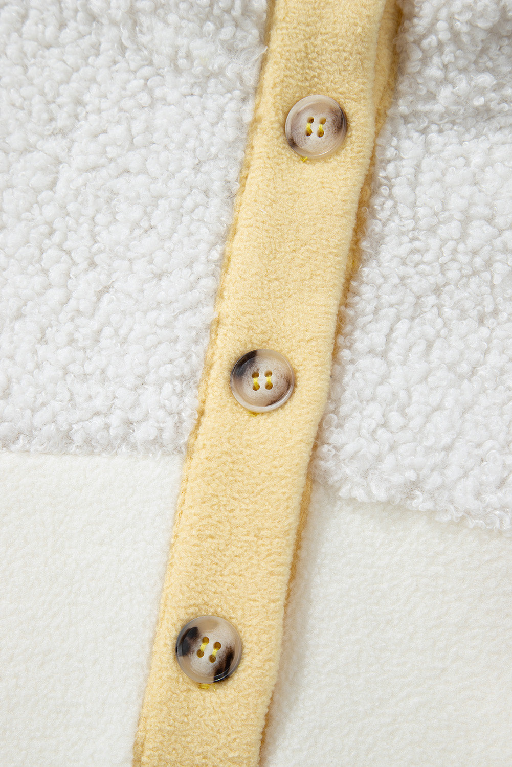 Beige Fleece Colorblock Trim Buttons Collar Sweatshirt with Pocket Sweatshirts & Hoodies JT's Designer Fashion
