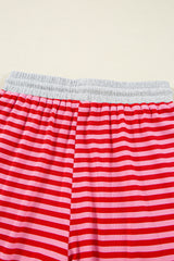 Red Stripe Drop Shoulder Baggy Pullover and Shorts Casual Set Short Sets JT's Designer Fashion
