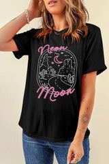 Black neon moon Letter Graphic Short Sleeve Top Graphic Tees JT's Designer Fashion
