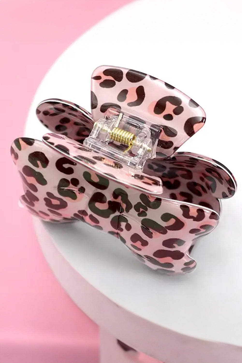 Bright Pink Leopard Print Bowknot Shape Claw Clip Headwear JT's Designer Fashion