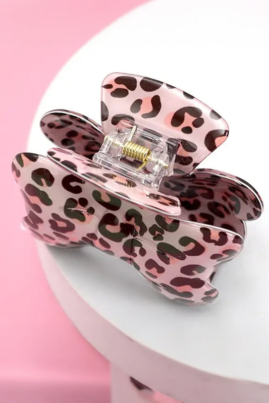 Bright Pink Leopard Print Bowknot Shape Claw Clip Headwear JT's Designer Fashion
