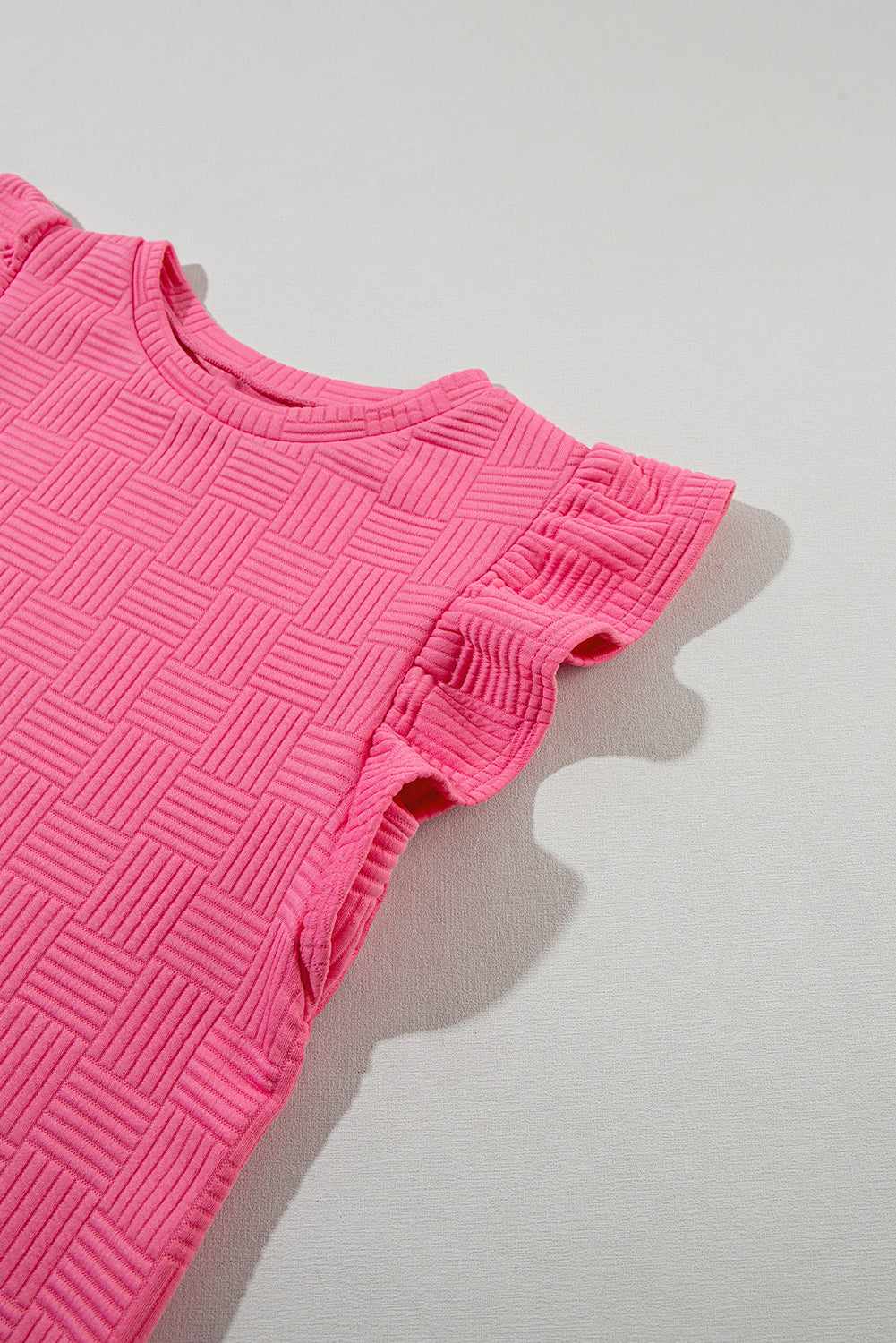 Bonbon Textured Ruffled Sleeve Tee and Drawstring Elastic Waistband Shorts Set Short Sets JT's Designer Fashion