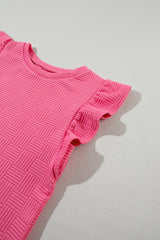Bonbon Textured Ruffled Sleeve Tee and Drawstring Elastic Waistband Shorts Set Short Sets JT's Designer Fashion