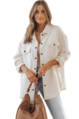Solid Textured Flap Pocket Buttoned Shacket Jackets JT's Designer Fashion