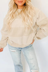 Oatmeal Contrast 2-tone Patchwork Raglan Sleeve Sweatshirt Sweatshirts & Hoodies JT's Designer Fashion