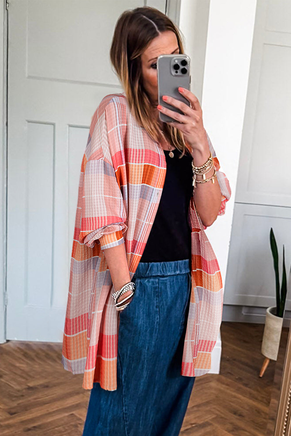 Pink Oversized Check Tunic Shirt Blouses & Shirts JT's Designer Fashion
