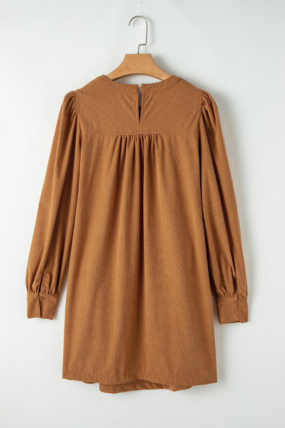 Desert Gold Corduroy Pleated Puff Sleeve Shift Short Dress Mini Dresses JT's Designer Fashion
