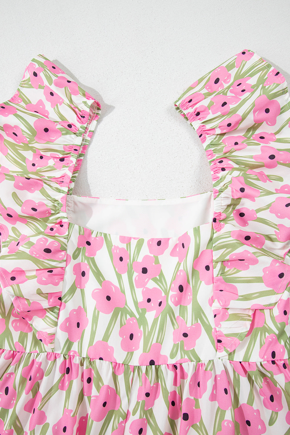 Pink Floral Print Square Neck Ruffled Strap Maxi Dress Floral Dresses JT's Designer Fashion
