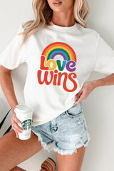 White Love Wins Pride Rainbow Graphic Casual T Shirt Graphic Tees JT's Designer Fashion