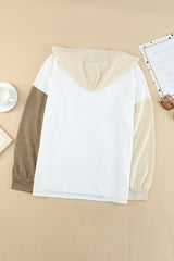 Khaki Colorblock V Neck Long Sleeve Hoodie Sweatshirts & Hoodies JT's Designer Fashion