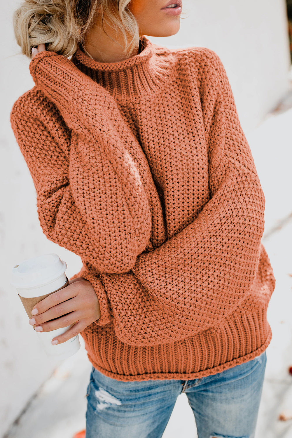Orange Oversized Chunky Batwing Long Sleeve Turtleneck Sweater Sweaters & Cardigans JT's Designer Fashion