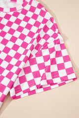 Pink Checkerboard T Shirt and High Waist Skorts 2 Piece Outfit Short Sets JT's Designer Fashion