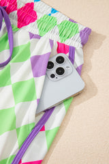 Multicolour Checkered Drawstring Elastic Waist Casual Shorts Casual Shorts JT's Designer Fashion