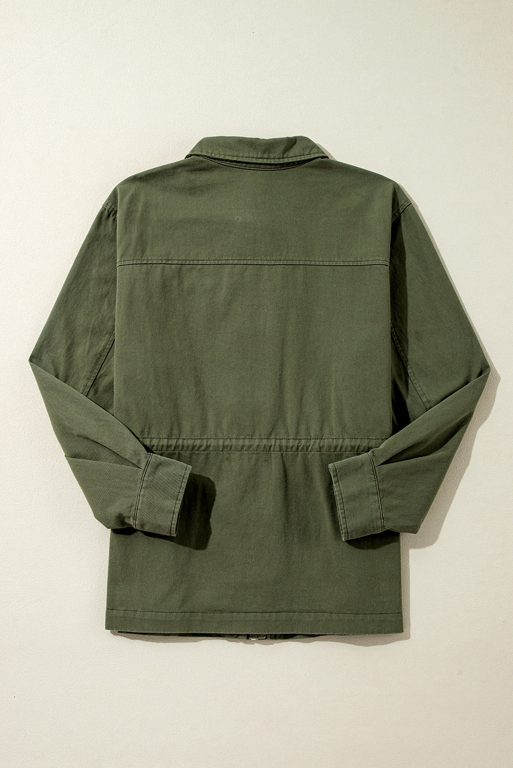 Moss Green Snap Button Zipper Tight Waist Collared Jacket Jackets JT's Designer Fashion
