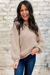 Parchment Mixed Texture Patchwork Knitted Puff Sleeve Sweater Sweaters JT's Designer Fashion