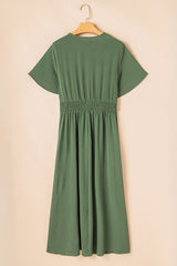 Four Leaf Clover Surplice Neckline Shirred High Waist Plus Size Maxi Dress Plus Size Maxi Dresses JT's Designer Fashion