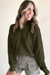 Jungle Green Zipped Neck Pullover Drop Shoulder Sweatshirt Sweatshirts & Hoodies JT's Designer Fashion