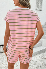 Pink Stripe Wide Short Sleeve Tee and Short Set Short Sets JT's Designer Fashion