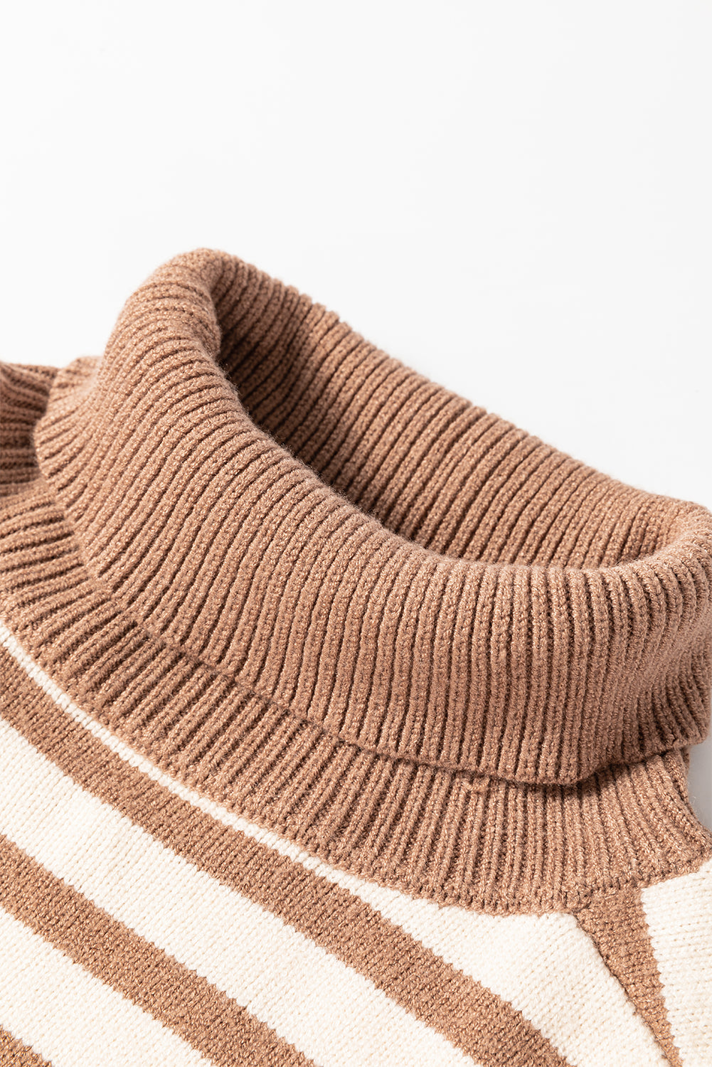 Brown Stripe Colorblock Bishop Sleeve Turtleneck Sweater Sweaters JT's Designer Fashion