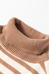 Brown Stripe Colorblock Bishop Sleeve Turtleneck Sweater Sweaters JT's Designer Fashion