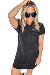 Gray Striped Ribbed Knit T-shirt Shift Dress T Shirt Dresses JT's Designer Fashion
